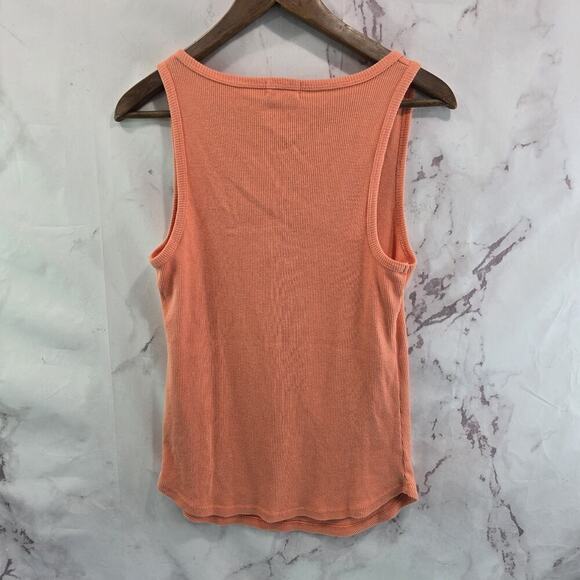 Anthropologie Top Womens Medium Tank Orange Ribbed Henley Scoop Peach Tla - Picture 5 of 9